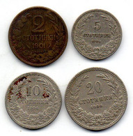 BULGARIA, Set Of Four Coins 2, 5, 10, 20 Stotinki, Bronze, Copper-Nickel, Year 1901, 1906, KM # 23.1, 24, 25, 26 - Bulgaria