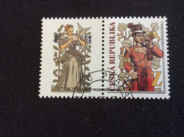 2015 YT 789 Facteur Avec Cor De Poste Oblitéré Et Sa Vignette Fresque De La Poste Principale De Prague ) - Used Stamps