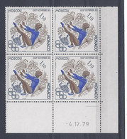 MONACO - N° 1218 - JEUX OLYMPIQUES 1980 - GYMNASTIQUE - Bloc De 4 COIN DATE - NEUF SANS CHARNIERE - 4/12/79 - 1 Trait - Unused Stamps