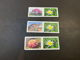 (stamp 4-9-2022) Brésil / Brazil - 3 Pairs Of Mint Stamps (unusual) Flowers And Alligator / Crocodile / Caiman - Otros