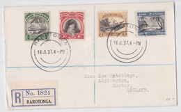 Cook Islands Rarotonga Lettre Timbre Stamp Mail Commemorative Registered Label Cover 1937 - Cookinseln