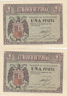 CRBP0001 PAREJA CORRELATIVA BILLETES ESPAÑA 1 PESETA 1938 SC- 45 - 1-2 Peseten