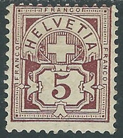 1882-99 SVIZZERA CIFRA SORMONTATA DA UNA CROCE 5 CENT BRUNO CARMINIO MH * RC13-8 - Unused Stamps