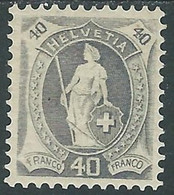 1905-06 SVIZZERA ALLEGORIA IN PIEDI 40 CENT MH * - RC13-8 - Neufs