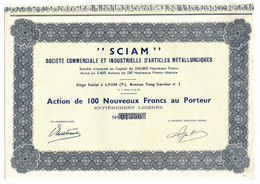 SCIAM  . SOCIETE COMMERCIALE ET INDUSTRIELLE D'ARTICLES METALLURGIQUES . ACTION DE 100 NOUVEAUX  FRANCS AU PORTEUR - Industrie