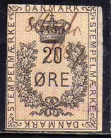 DANEMARK DANMARK DENMARK DANIMARCA 1887 IMPERF.  STEMPELMARKE DOCUMENTARY STAMP 20o USED USATO OBLITERE' - Dienstzegels