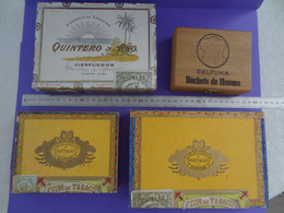 * Lot De 4 Boîtes De Tabac Vides Bois * Partagas Flor De Tabacos, Quintero Y Hno, Cienfuegos, Delfuma Havane Cuba (lot 1 - Schnupftabakdosen (leer)