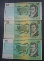 AUSTRALIA, P 38c 43b 43e , 2 Dollars , ND 1968 1976 1985 , 3 Notes, F - EF/AU - 1974-94 Australia Reserve Bank (paper Notes)