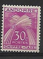 ANDORRE FRANCAIS:  Timbre Taxe:légende "chiffre Taxe": TP  N° 22  Année:1943/46 - Neufs