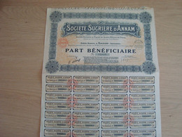 ACTION PART BENEFICIAIRE SOCIETE SUCRIERE D'ANNAM - Industrie