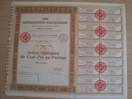 ACTION DE 100 FRANCS LES METALLIQUES FRANCAISE METALFRA - Industrie