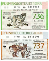 Lottery Ticket A65 Sweden Vintage Original (2 Pcs) Wild Animals Wolf Lynx WWF - Lottery Tickets