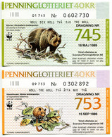 Lottery Ticket A67 Sweden Vintage Original (2 Pcs) Wild Animals Bear WWF - Lottery Tickets