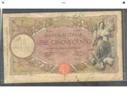 Italia Regno Banconote Da  Lire 500 Vittorio Emanuele III Capranesi  Decreto 26/06/36/ R3 Ottima Conservazione - 500 Liras