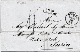 29616# LETTRE Obl GENEVE 1856 SUISSE Pour TURIN VIA DI S. JULIEN SARDE DUCHE DE SAVOIE - Marques D'entrées