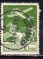 DANEMARK DANMARK DENMARK DANIMARCA 1925 AIRMAIL LUFTPOST AIR MAIL AIRPLANE AND PLOWMAN 10o USED USATO OBLITERE' - Airmail