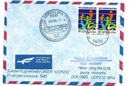 248 - 96 - Enveloppe Vol Spécial Wien-Leipzig Frühjahrsmesse 1985 - Lettres & Documents