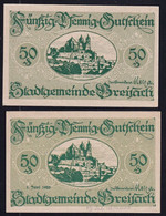 Breisach: 2x 50 Pfennig: O.D. Mit Wz. Sechseckflechtwerk + 1.6.1920 Ohne Wz. - Non Classés