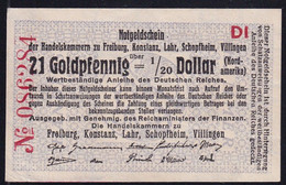 Freiburg Konstanz Lahr Etc: 21 Goldpfennig = 1/20 Dollar O.D. - Handelskammer - Non Classés