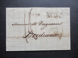 Italien 1831 Faltbrief Mit Inhalt L2 Genova Und Ra3 Italie Par Antibes Genua - Bordeaux  Kleiner Taxstempel Chiffre 8 - 1. ...-1850 Prefilatelia