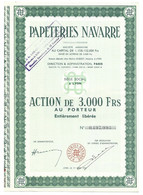 PAPETERIES NAVARRE . ACTION DE 3.000 FRS AU PORTEUR . - Autres & Non Classés