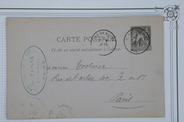 BD4  FRANCE  BELLE CARTE   ENTIER   1892  REIMS POUR PARIS    +PETIT CACHET ++ AFFRANCH.  INTERESSANT - Other & Unclassified