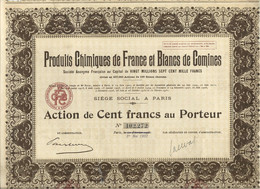 PRODUITS CHIMIQUES DE FRANCE ET BLANCS DE COMINES . ACTION DE CENT FRANCS AU PORTEUR . - Industrie