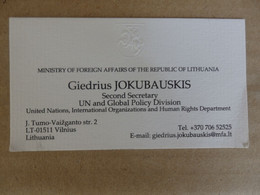 Carte De Visite Giedrius Jokubauskis Secretaire Du Ministre De Lithuanie Vilnius - Cartes De Visite