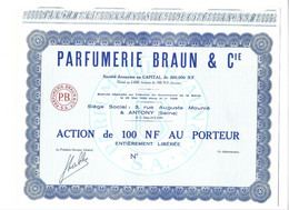 PARFUMERIE BRAUN & CIE . ACTION DE 100 NF AU PORTEUR . - Profumi & Bellezza
