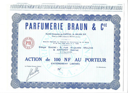 PARFUMERIE BRAUN & CIE . ACTION DE 100 NF AU PORTEUR . - Parfums & Beauté