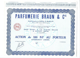 PARFUMERIE BRAUN & CIE . ACTION DE 100 NF AU PORTEUR . - Parfum & Cosmetica