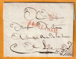 1813 -  Marques Postales PORT PAYE PARIS Et P Dans Triangle En Rouge Sur LAC Vers LILLE - Règne De Napoléon 1er - 1801-1848: Voorlopers XIX