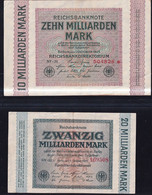 10 + 20 Milliarden Mark 1.10.1923 - Wz. Hakensterne - Reichsbank (DEU-136f, 137g) - Sammlungen