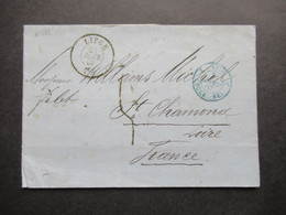 Belgien 1867 Faltbrief Mit Inhalt Lüttich - St Chamond Stempel K2 Liege Und Blauer K2 Belg 2 Erquelines 2 - 1866-1867 Blasón