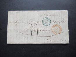 Belgien 1856 Faltbrief Mit Inhalt Roter Stempel K2 Charleroy Und Blauer K2 Belg. 5 Valenciennes Nach Beaume - 1849-1865 Médaillons (Autres)