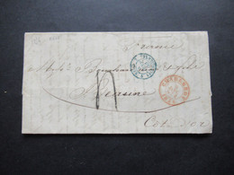 Belgien 1856 Faltbrief Mit Inhalt Roter Stempel K2 Charleroy Und Blauer K2 Belg. 5 Valenciennes Nach Beaume - 1849-1865 Medaillen (Sonstige)