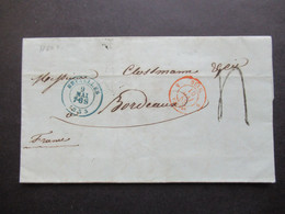 Belgien 1853 Faltbrief Mit Inhalt Blauer Stempel K2 Bruxelles Und Roter K2 Belg. 5 VALnes 5 über Paris Nach Bordeaux - 1849-1865 Medallions (Other)