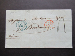 Belgien 1853 Faltbrief Mit Inhalt Blauer Stempel K2 Bruxelles Und Roter K2 Belg. 5 VALnes 5 über Paris Nach Bordeaux - 1849-1865 Medaillons (Varia)