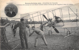 35-RENNES-AVIATIONS-1910-AERODRÔME DES GAYEULLES,L'AVIATEUR DE LESSEPS SUR SON BIPLAN SOMMER MOTEUR GNÔME 50 HP - Rennes