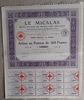 LE MICALAS . SOCIETE FRANCAISE DES ISOLANTS POUR L'ELECTRICITE .  ACTION AU PORTEUR DE 100 FRANCS . TYPE B . - Elektriciteit En Gas