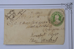 BD5 BURMA BIRMANIE MYANMAR BELLE LETTRE ENTIER INDIA POSTAGE  1911 RANGOON POUR KONAPET VIA MADRAS +AFFR. INTERESSANT - Burma (...-1947)