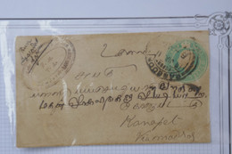 BD5 BURMA BIRMANIE MYANMAR BELLE LETTRE ENTIER INDIA POSTAGE  1911 RANGOON POUR KONAPET VIA MADRAS +AFFR. INTERESSANT - Birmanie (...-1947)