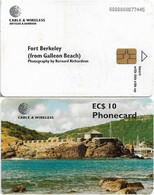 Antigua & Barbuda - C&W (Chip) - Fort Berkeley, Serial On Chip Side Up Right, Gem5 Black, 10$, Used - Antigua En Barbuda