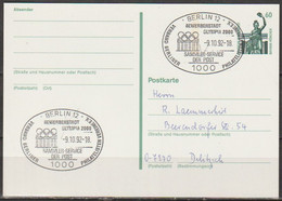 BRD Ganzsache 1992 Mi-Nr. P 149 Sondertempel Berlin12 Bewerberstadt OLYMPIA 2000 9.10.92 (PK 56 ) - Postkarten - Gebraucht