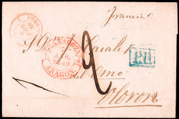 Zaragoza - Prefilatelia - PE 35+24 - 1849 - Carta A Francia - ...-1850 Prefilatelia