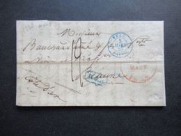 Belgien 1839 Faltbrief Mit Inhalt Blaue Stempel Belg. 3 VALnes 3 Und Ra1 B.4.R. Nach Beaume Gesendet Mit Bartaxe - 1830-1849 (Belgique Indépendante)