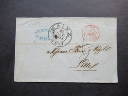 Altdeutschland T&T K2 Mainz 22.9.1853 Teilbrief / Auslandsbrief Nach Lille Roter K2 Tour-T 2 Forbach 2 - Lettres & Documents