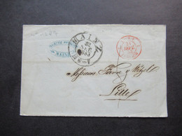 Altdeutschland T&T K2 Mainz 22.9.1853 Teilbrief / Auslandsbrief Nach Lille Roter K2 Tour-T 2 Forbach 2 - Cartas & Documentos