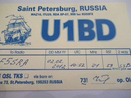 Carte  Radio Amateur Ancienne/ QSL/RUSSIE/ Saint Petersburg/2012      CRA29 - Russie