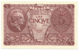 5 LIRE BIGLIETTO STATO ATENA LUOGOTENENZA UMBERTO CAVALLARO 23/11/1944 FDS-/FDS - Sonstige